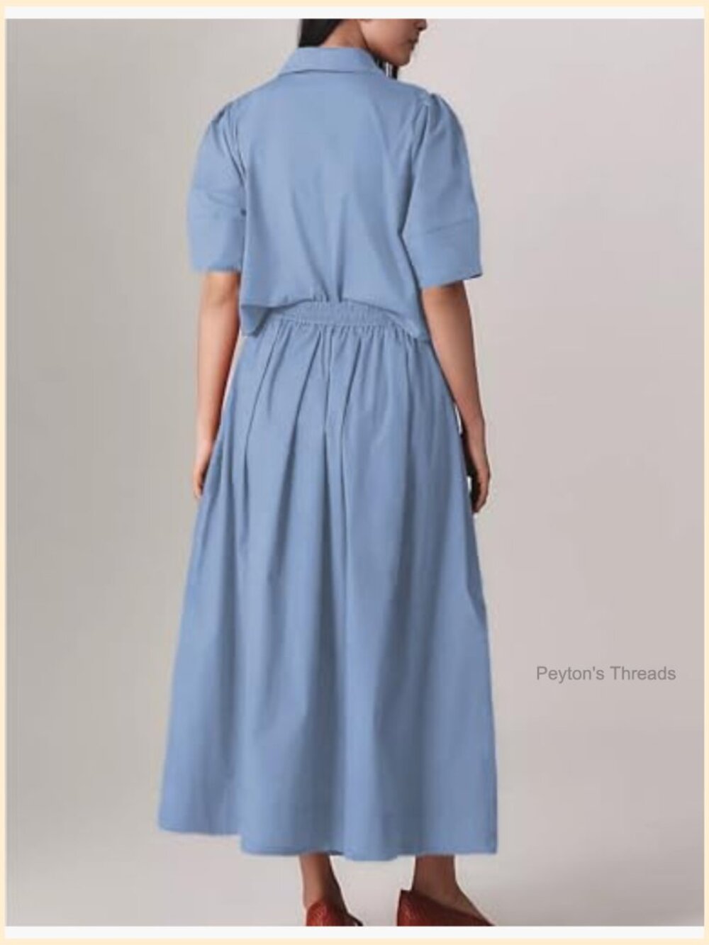 2 Piece Skirt Set Button Short Sleeve Top Maxi Skirt with Pockets - Picture 3 of 7